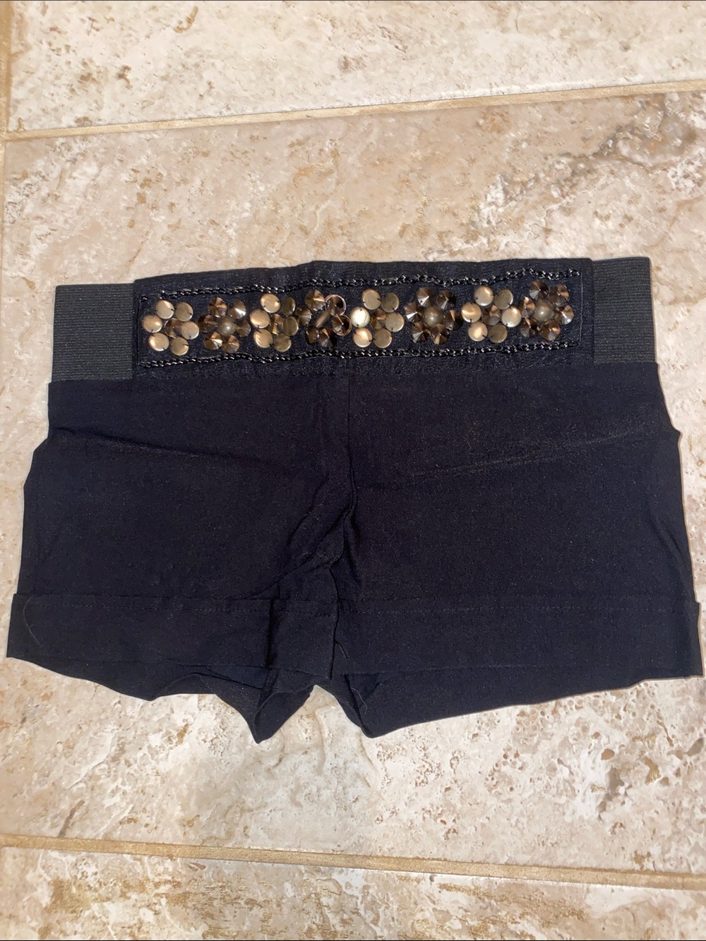 mandee Black Bike Shorts with Gold Sequin Waistband